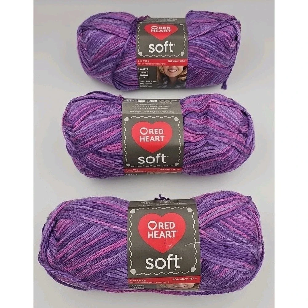 RED HEART- Soft Yarn 4 oz 113 grams Multis Color 3 Skein Pkg